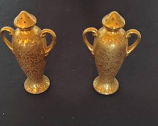 Vintage Pickard Gold Encrusted Rose and Daisy Salt and Pepper Shakers