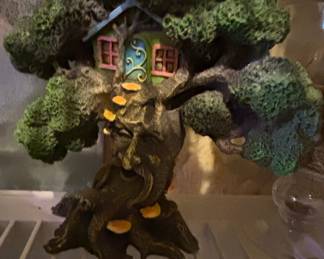 Ebros 6.5" Forest Ent Greenman Cottage Blue Nook Tree House Mushroom Steps Garden Statue