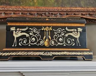 Sorrento Black Lacquered Jewelry Box with Lyre and Mermaid Motif