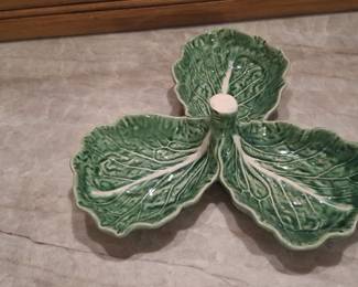 Bordallo Pinheiro Cabbage Leaf Three-Section Relish Dish