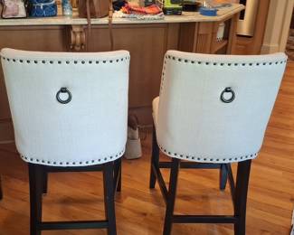Set of 3 Upholstered Counter Stools with Nailhead Trim and Ring Pull