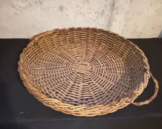 Round Woven Wicker Serving Tray with Loop Handles