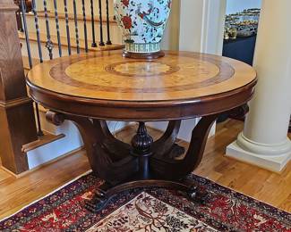 Maitland Smith Style Marquetry Pedestal Table