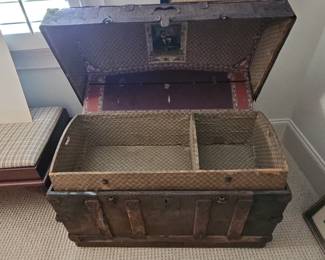 Antique Victorian Dome-Top Steamer Trunk with Lithograph and Tray