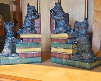 Vintage Cast Metal Scottish Terrier Bookends with Floral Motif