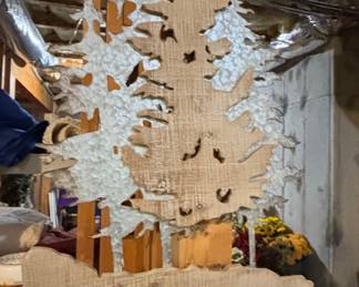 Layered Wood and Galvanized Metal Pine Tree Wall Art