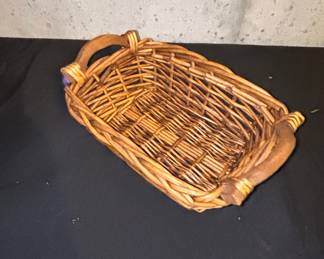 Vintage Woven Wood Splint Basket with Wooden Handles