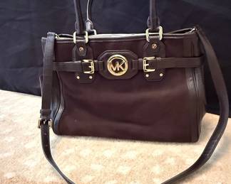 Michael Kors Hudson Dark Brown Suede Leather Belted Satchel