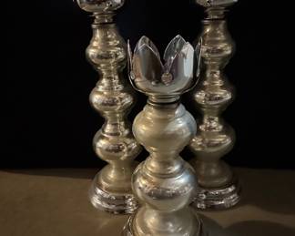 Mercury Glass Lotus-Top Candlestick Set
