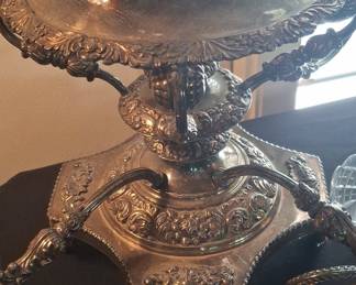 Victorian Silver Plated Epergne with Cut Crystal Bowls