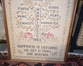 Vintage 'Happiness Tree' Cross Stitch Sampler Kit
