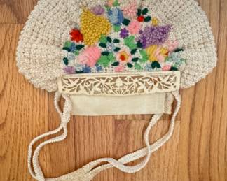 Vintage 1930s-1940s Crochet Floral Purse with Carved Celluloid Frame