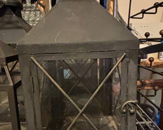Decorative Black Metal Lantern with Cross-Bar Glass
