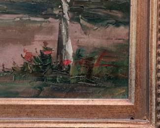 Impasto Landscape Oil Painting with Red-Roofed House