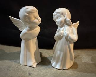 Vintage White Porcelain Kissing Angel Figurines