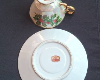 Ucagco December Holly Lusterware Teacup and Saucer