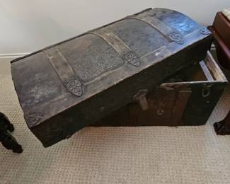 Victorian Era Dome-Top Storage Trunk with Embossed Metal Panels