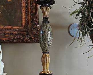 Carved Wood Pineapple Motif Taper Candle Holder