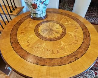 Maitland Smith Style Marquetry Pedestal Table