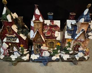 Christmas House and Snowman Stocking Holder Set