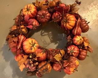 Artificial Autumn Pumpkin and Gourd Harvest Wreath