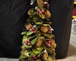 Magnolia Leaf and Pinecone Tabletop Holiday Tree with Berries and Lights