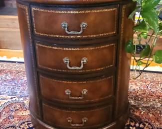 Ardley Hall Round Leather-Top 4-Drawer Accent Table