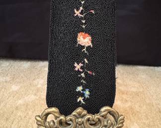 Vintage Black Beaded Floral Evening Clutch
