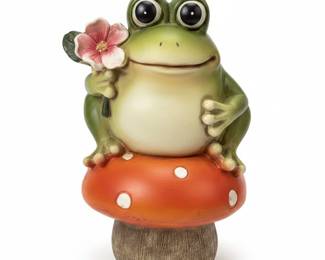 Ceramic Frog on Mushroom Figurine with Flower