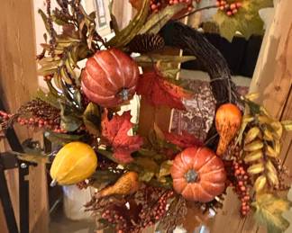 Artificial Autumn Harvest Pumpkin and Berry Wreath