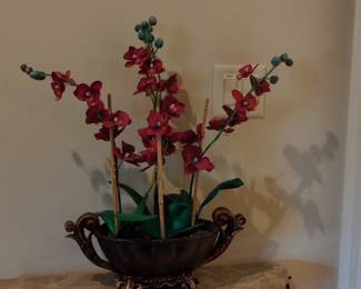 Artificial Phalaenopsis Orchid Arrangement in Ornate Scroll Handle Bowl