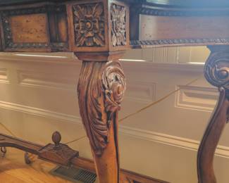French Louis XV Style Carved Walnut Marble Top Console Table
