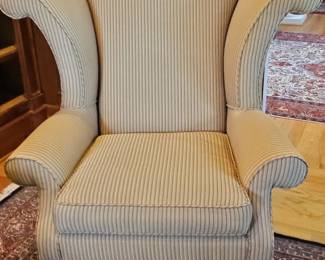 Traditional Striped Upholstered Wingback Chair with Cabriole Legs