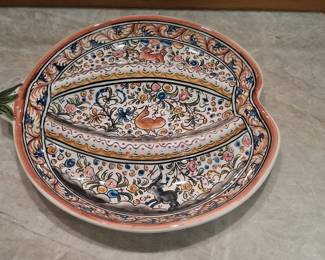 Ceramicas de Coimbra Hand-Painted Divided Serving Dish