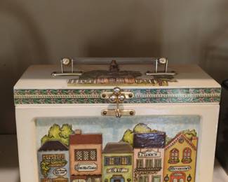 Vintage Ceramic Village Scene Keepsake Box
