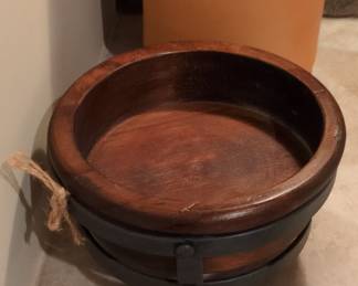 Rustic Wooden Bucket with Iron Stand