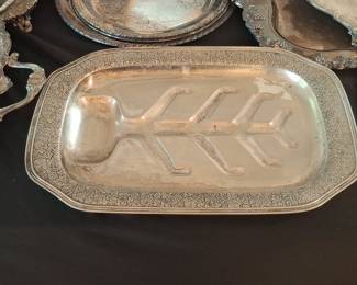 Silver Plated Fish Serving Platter with Embossed Fish Bone Motif