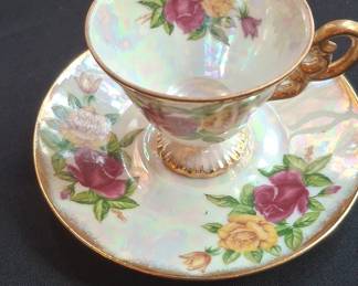 Ucagco Japan 'Flower of the Month' Lusterware Tea Cup and Saucer - June Rose and September Aster