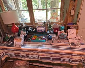 Mixed Lot of Office and Craft Supplies with Desk Lamp and Organizers