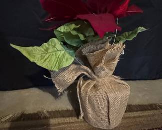 Artificial Poinsettia Arrangement in Burlap Pot