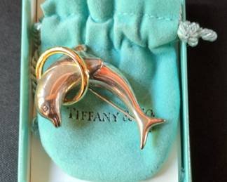 Tiffany & Co. Sterling Silver and 18K Gold Dolphin Brooch