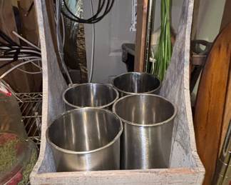 Rustic Wooden Kitchen Caddy with Metal Inserts