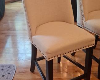 Set of 3 Upholstered Counter Stools with Nailhead Trim and Ring Pull