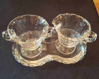 Fostoria Century Pattern Glass Creamer and Sugar Set with Tray