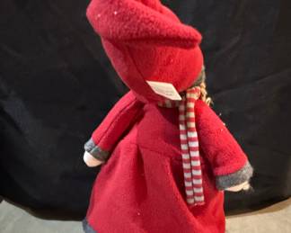Primitive Folk Art Style Doll with Red Fleece Coat