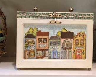 Vintage Ceramic Village Scene Keepsake Box