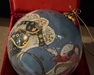 Li Bien Hand-Painted Glass Angel Christmas Ornament in Velvet Box