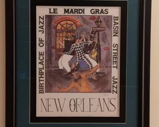 George B. Luttrell II Signed 'Le Mardi Gras, Basin Street Jazz, New Orleans' Poster