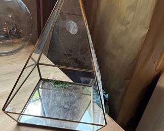 Geometric Glass and Brass Pyramid Jewelry Box/Terrarium