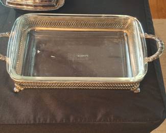 Vintage Pyrex Rectangular Casserole with Silver-Plated Holder